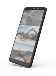 smartphone com imagens do monitoramento de obras por timelapse