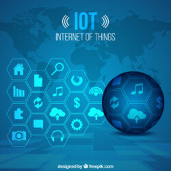 fundo com icones de midia e IOT